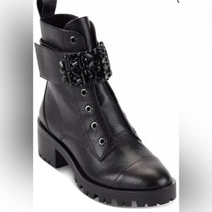 Karl Lagerfeld Black Ankle Boots with Studded Strap